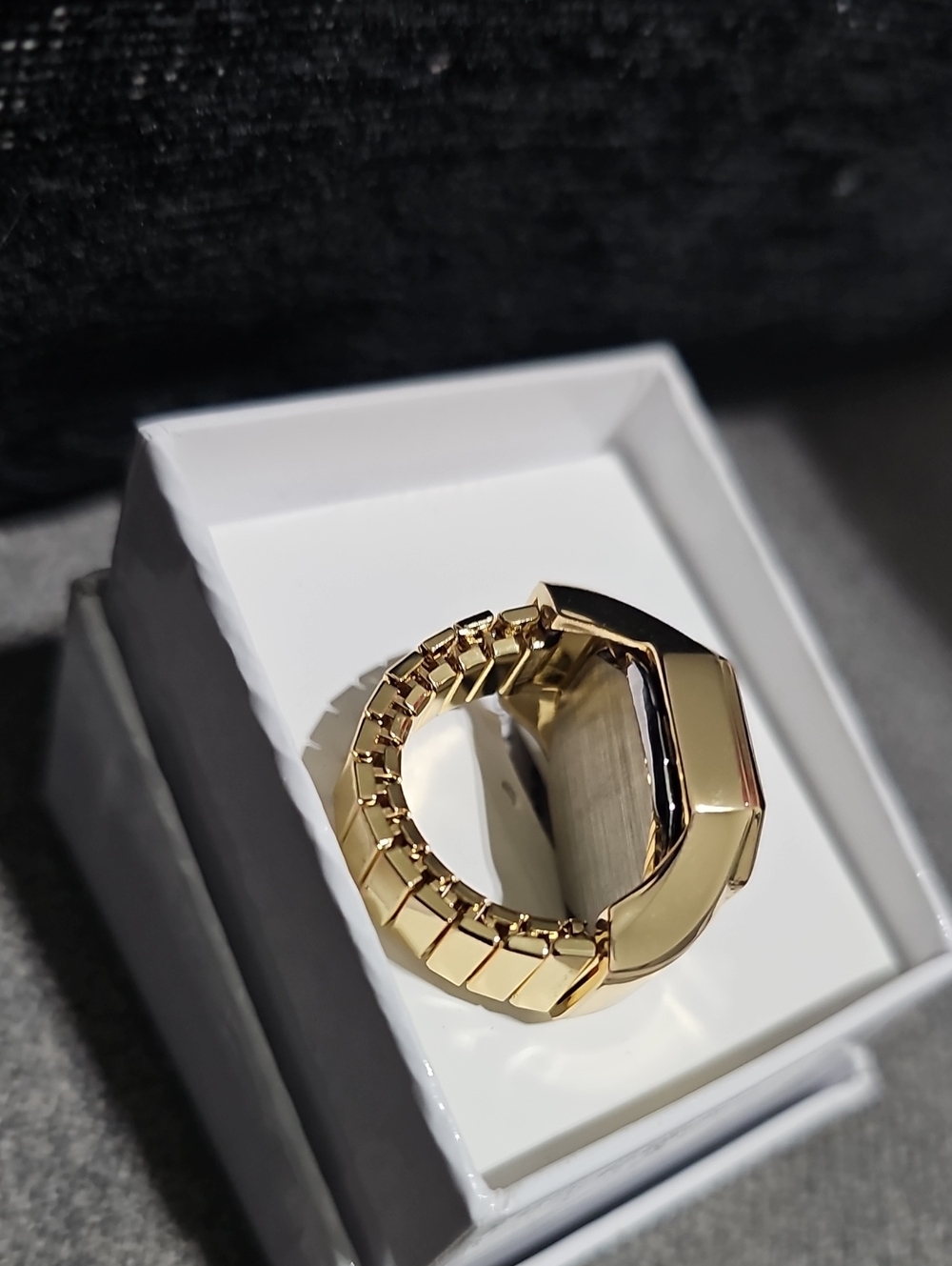 NWT Nine West Ring Watch Octagonal Gold Tone Stretch - Picture 3 of 7
